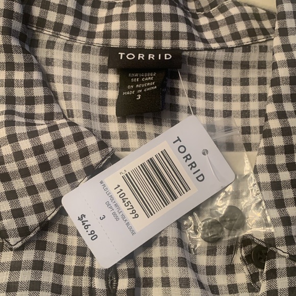 Torrid Blouse Black and White sheer gingham Ruffled Shirt - Picture 6 of 9